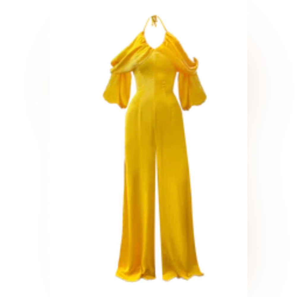 Elegant Andrea Iyama Yellow Off-Shoulder Jumpsuit